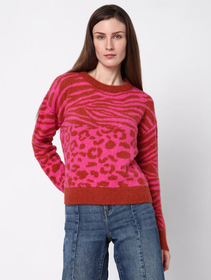 Red & Pink Animal Print Pullover