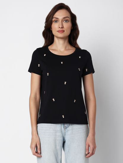 Black Coffee Embroidered T-shirt