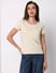 Beige Floral Embroidered T-shirt