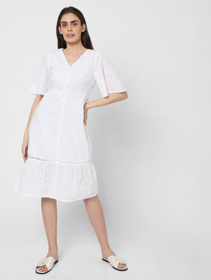 White Midi Schiffli Dress
