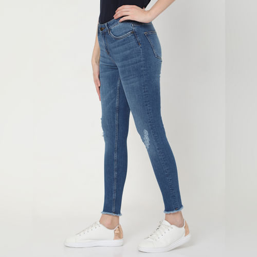Blue Mid Rise Skinny Jeans