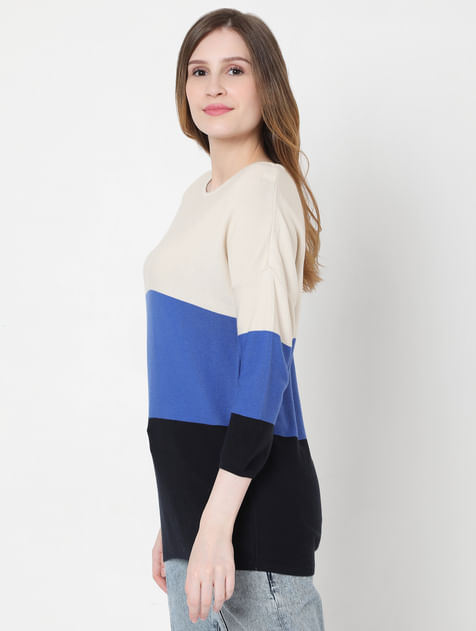 Blue Colourblocked Pullover 