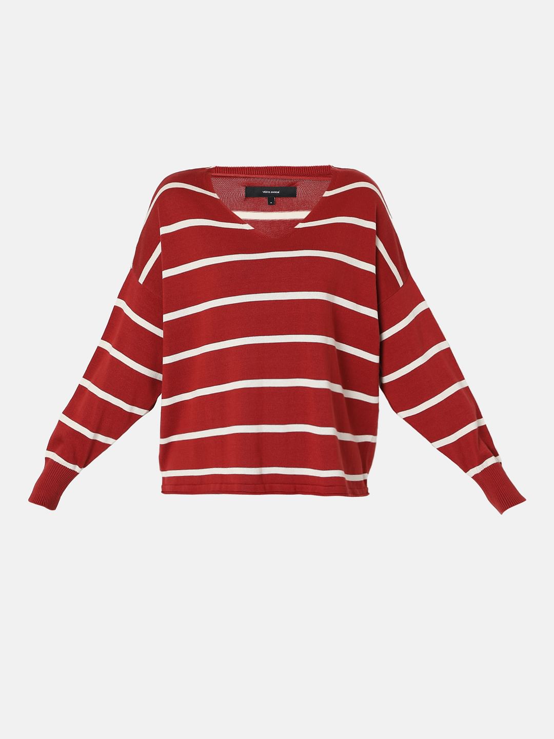 White sweater with on sale red striped sleeves