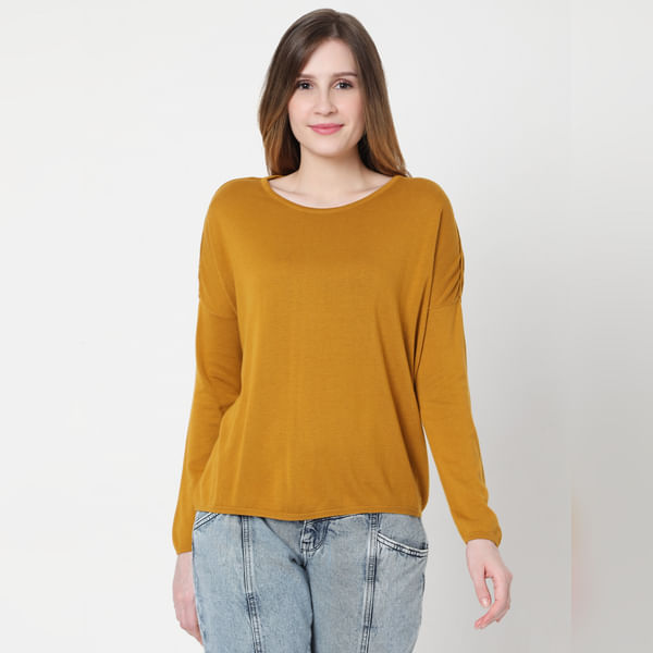 VERO MODA Women Mustard Knit Pullover , Round Neck