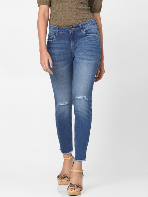 Blue High Rise Ripped Skinny Jeans 