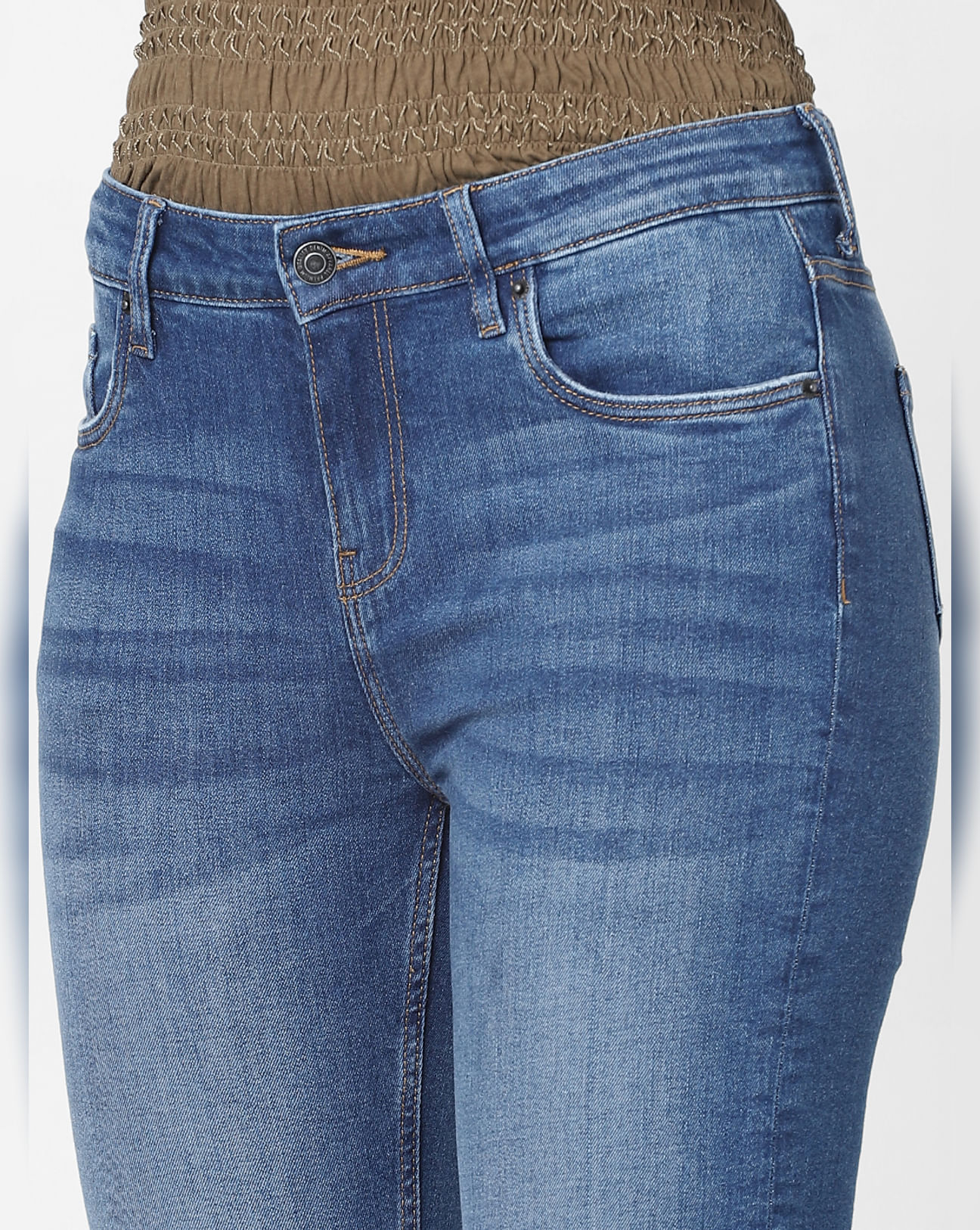 Frayed Hem Denim Pants for Women, Natural