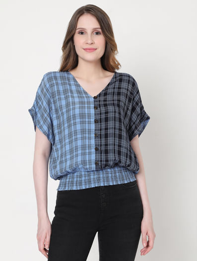 Blue Two-Toned Checks Top