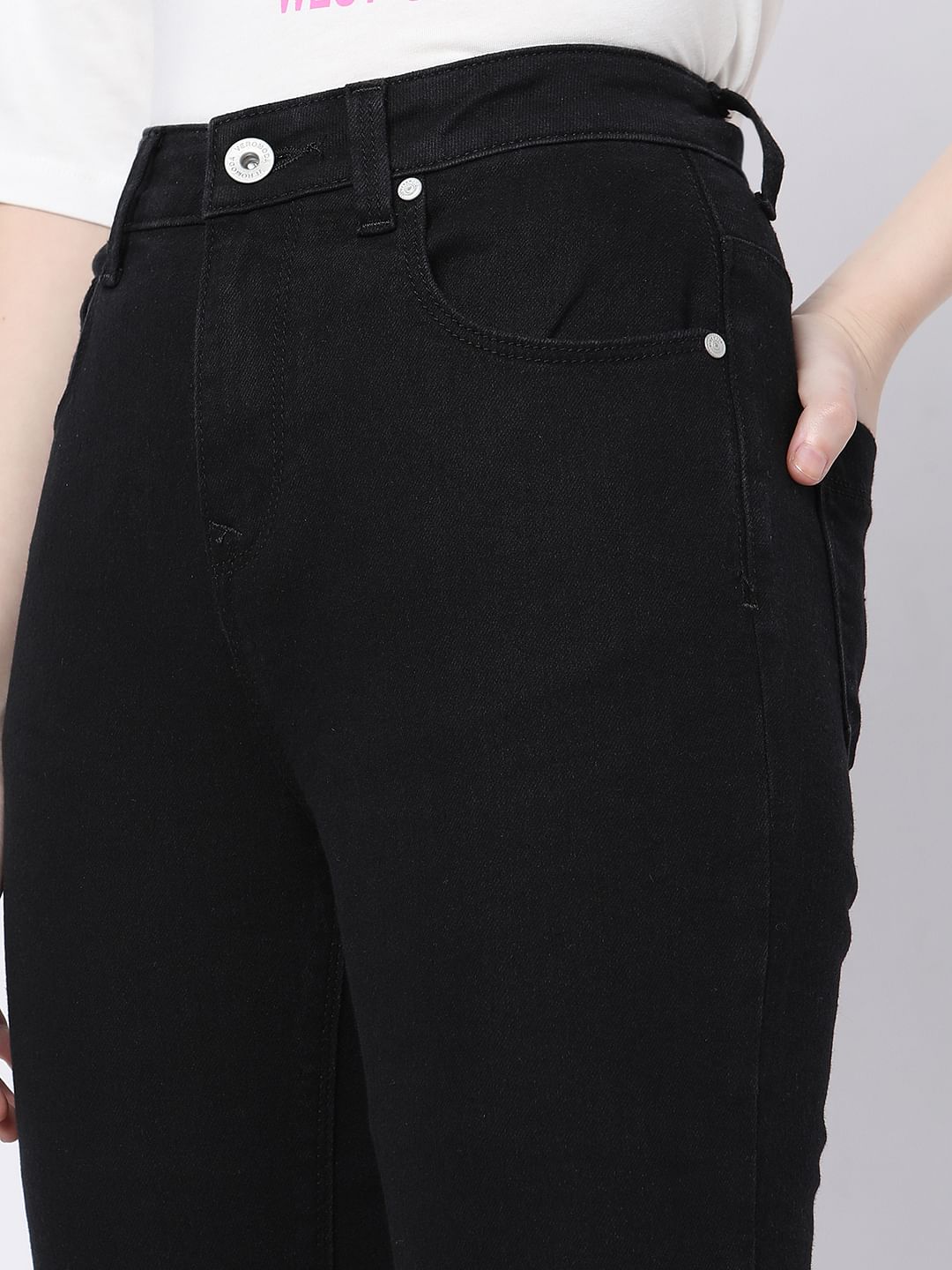 Black frayed hem clearance jeans