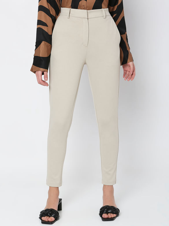 Beige Mid Rise Skinny Fit Co-ord Set Trousers