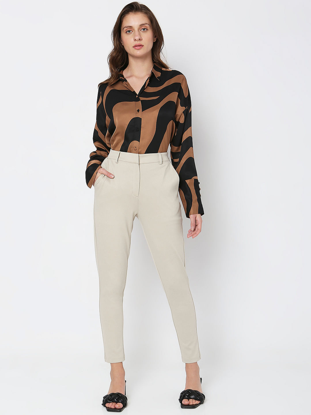 Buy Louis Bayrad Women Mid-Rise Smart Skinny Fit Bootcut Trousers Beige at  Amazon.in