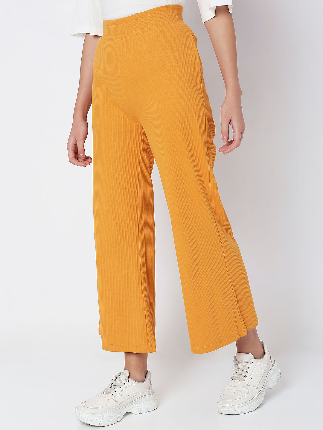 Mustard wide leg deals trousers new look