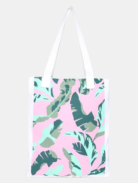 White Tropical Print Tote Bag