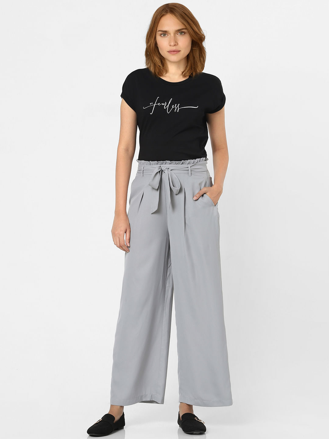 Buy 4 Way Stretch High-waist trousers-Grey Online | Urban Poche