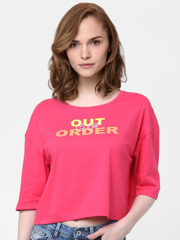 Pink Text Print T-shirt