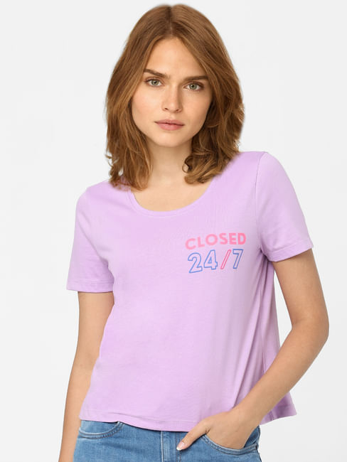 Purple Text Print T-shirt