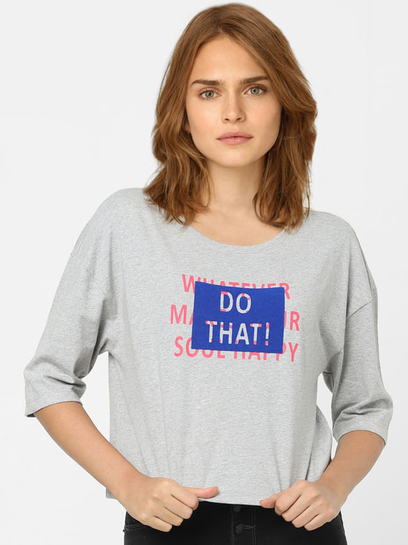 Grey Slogan Print T-shirt