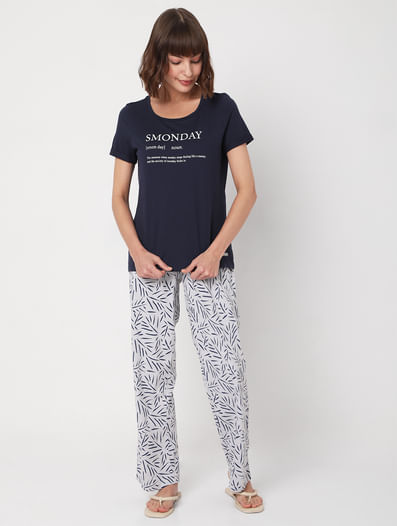 Blue T-shirt & Pyjama Night Suit Set
