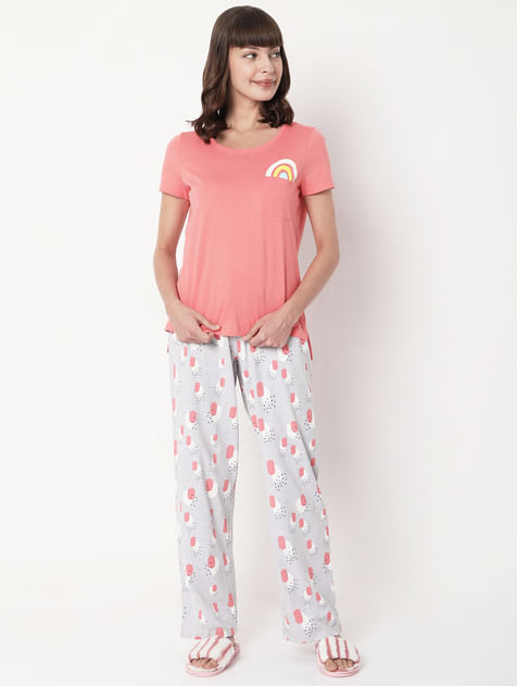 Pink T-shirt & Pyjama Night Suit Set