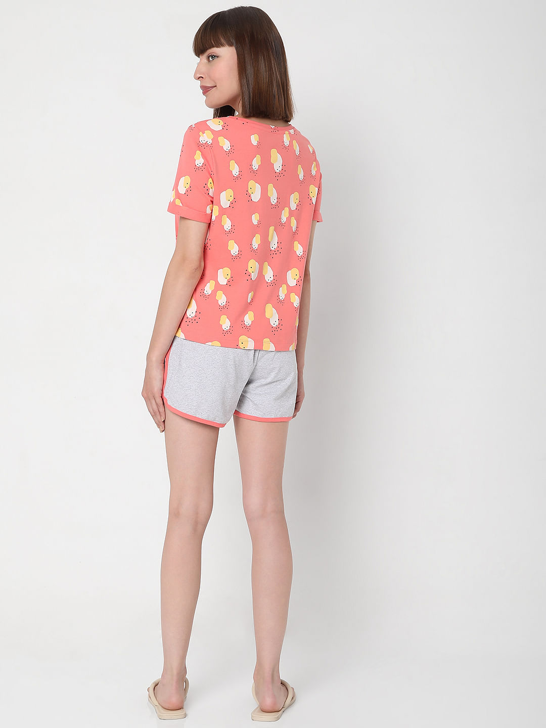 Buy Pink Printed T Shirt Shorts Night Suit Set For Women Online