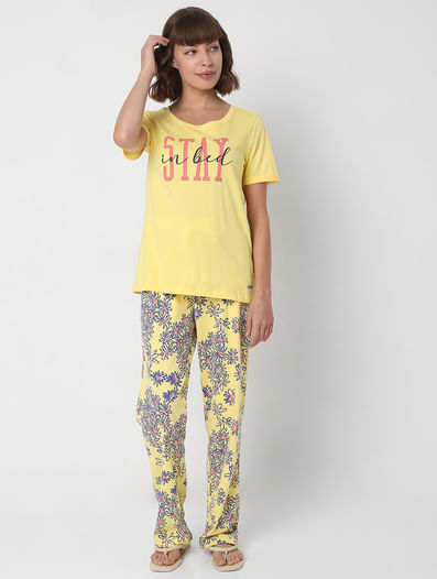 Yellow T-shirt & Pyjama Night Suit Set