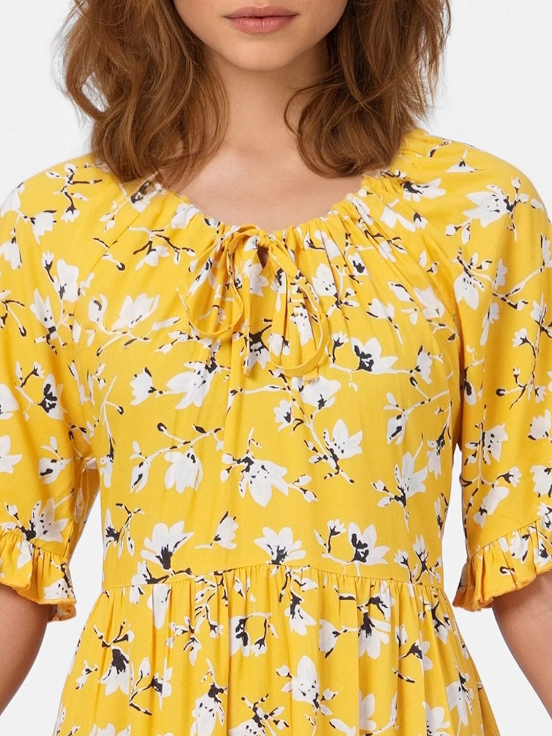 Yellow floral dress on sale short