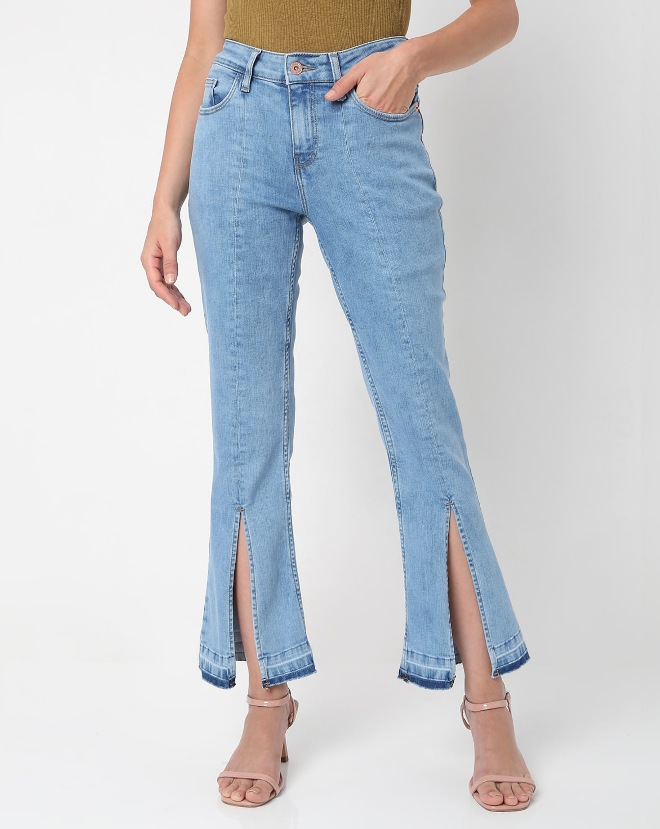 Blue Mid Rise Bootcut Jeans|258866001-Whispy-Blue