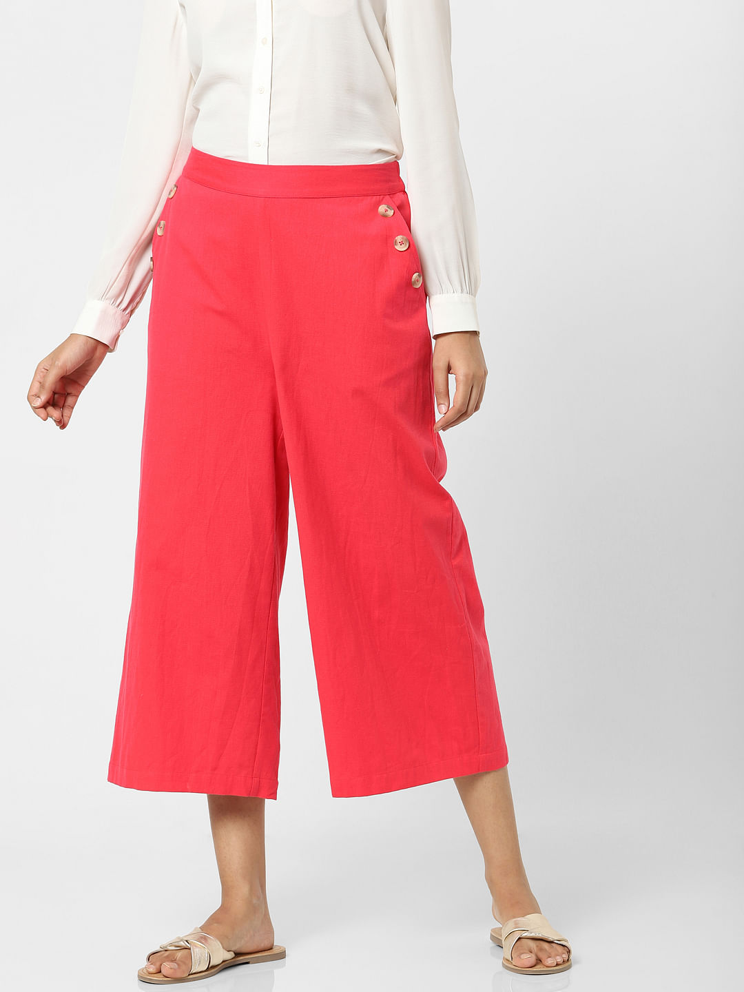 Buy Fuschia Plain Coloured Trousers For Women Online in India  VeroModa