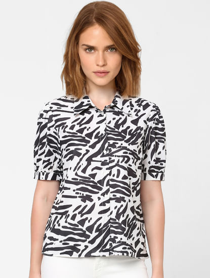 White Abstract Print Top