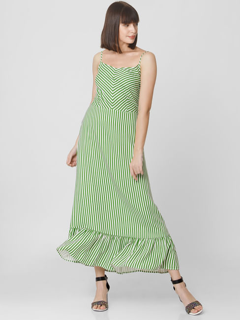 Buy Women Green Striped Maxi Dress online