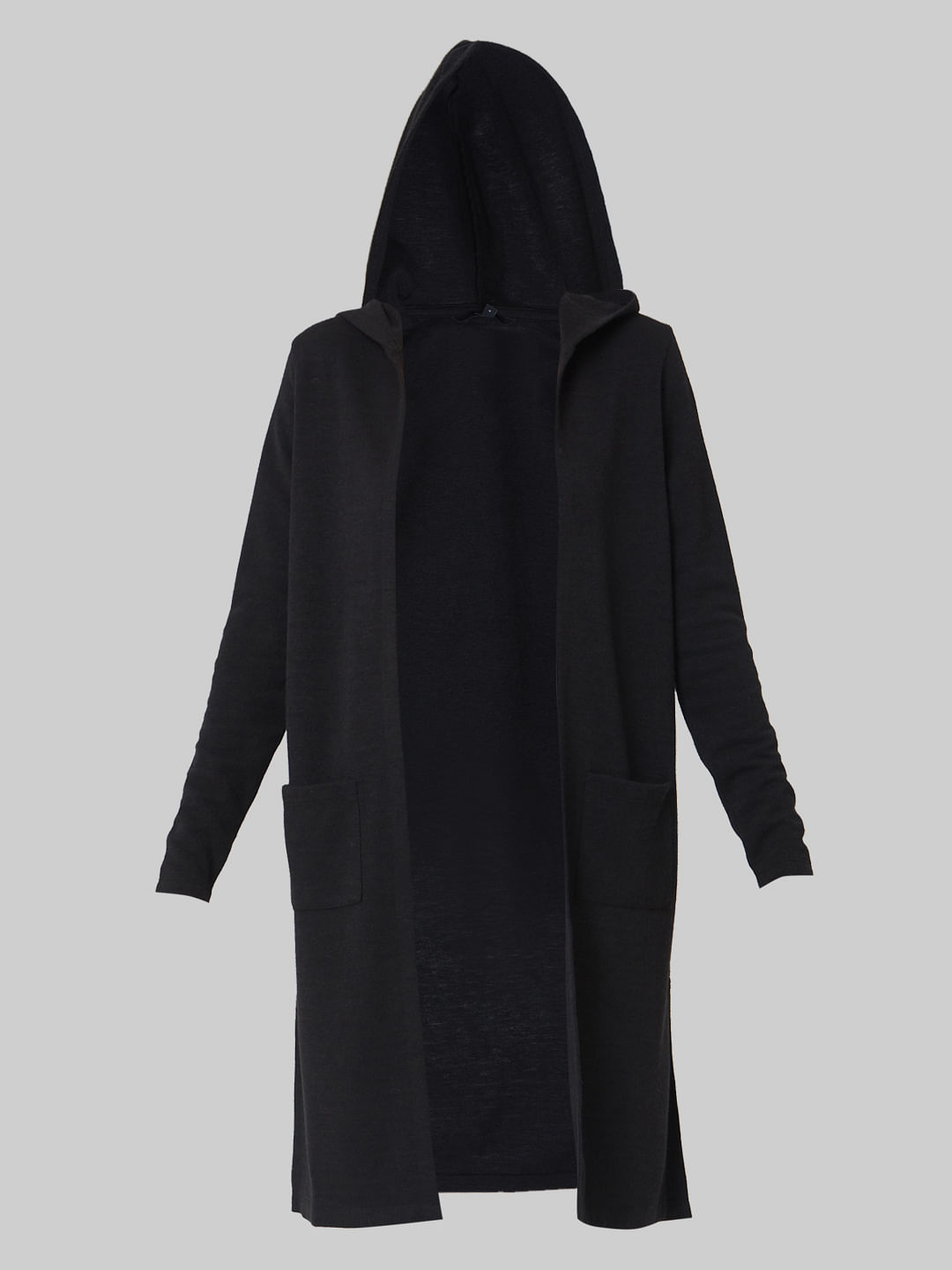 black hooded long cardigan