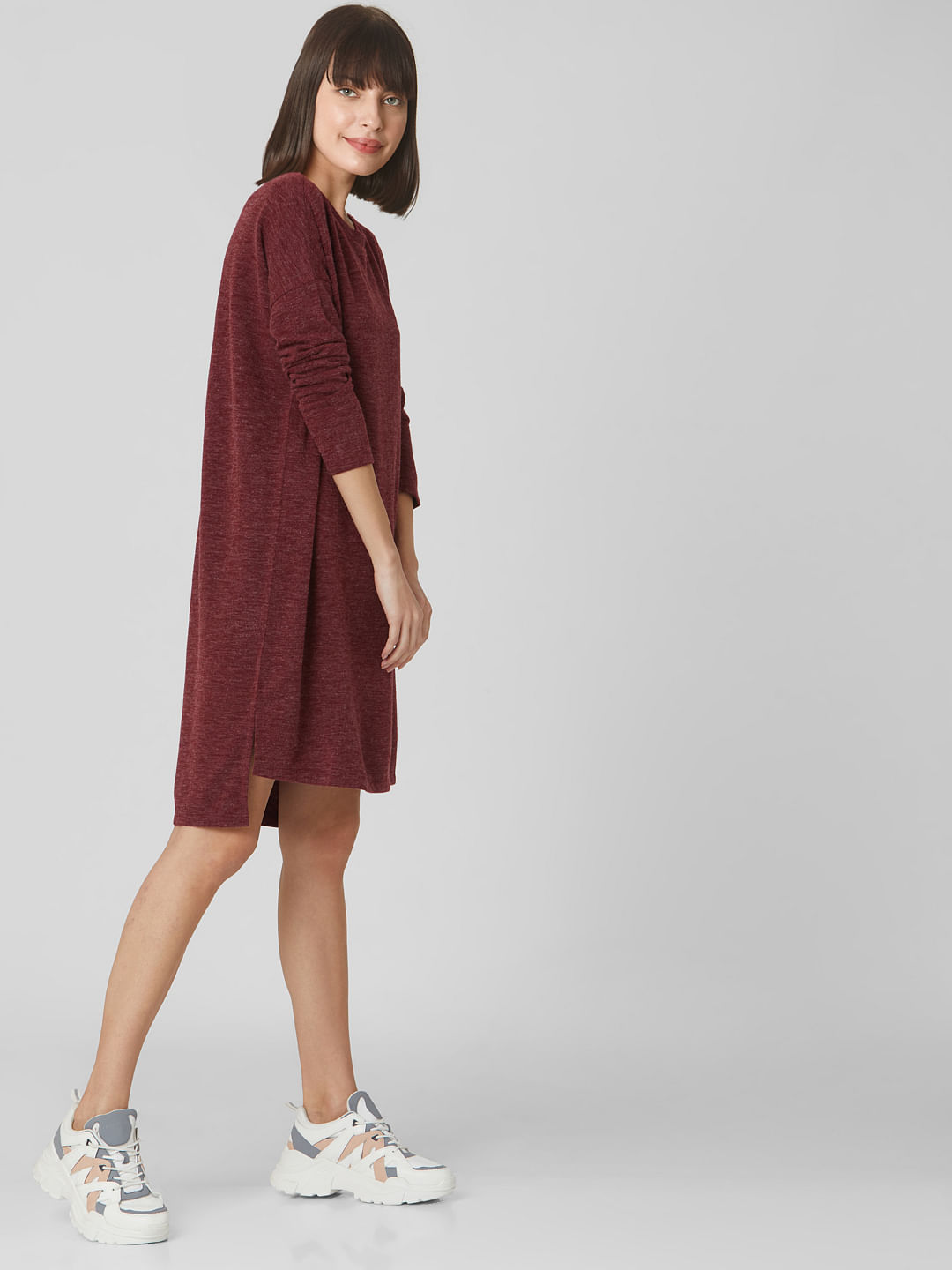 burgundy t shirt dress