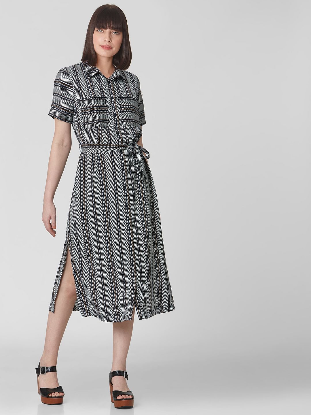 navy striped shirt dress