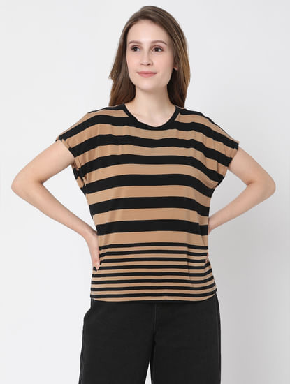 Black & Beige Striped T-shirt
