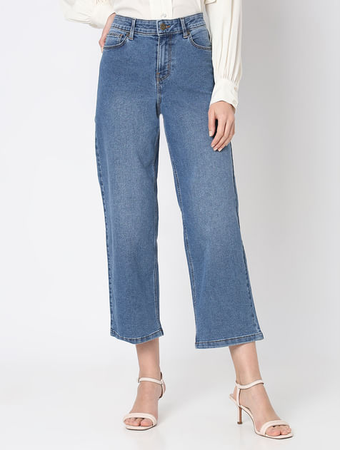 Blue High Rise Washed Zoey Wide-Leg Jeans