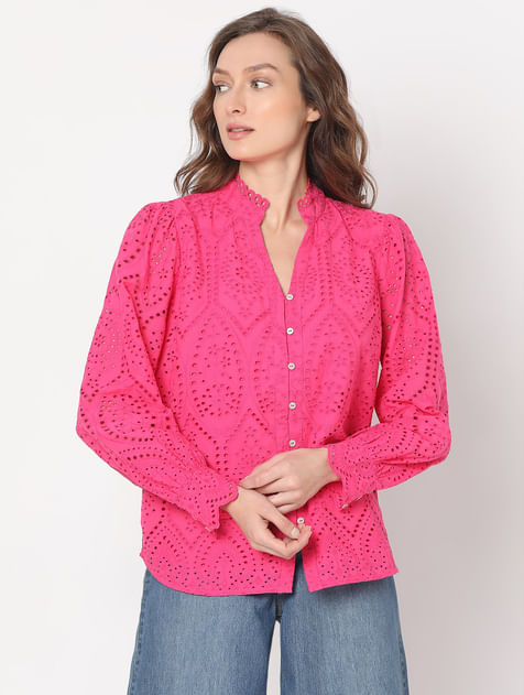Pink Schiffli Cotton Shirt