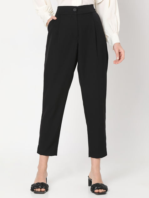 Black High Rise Tailored Pants