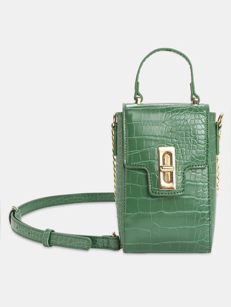 Green Textured Crossbody Bag