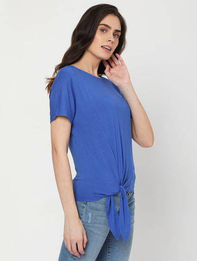 Blue Side Tie-Up T-shirt 