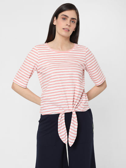 Pink Striped Tie Up T-shirt