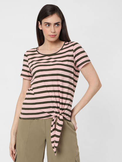 Pink Striped Tie Up T-shirt