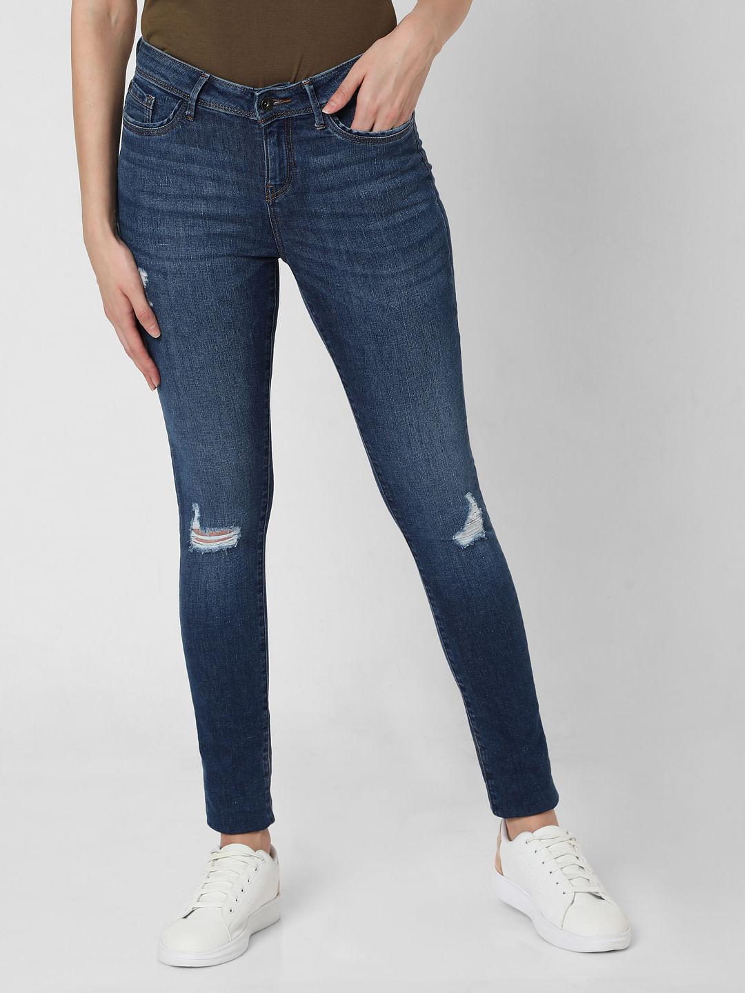 mid rise blue skinny jeans