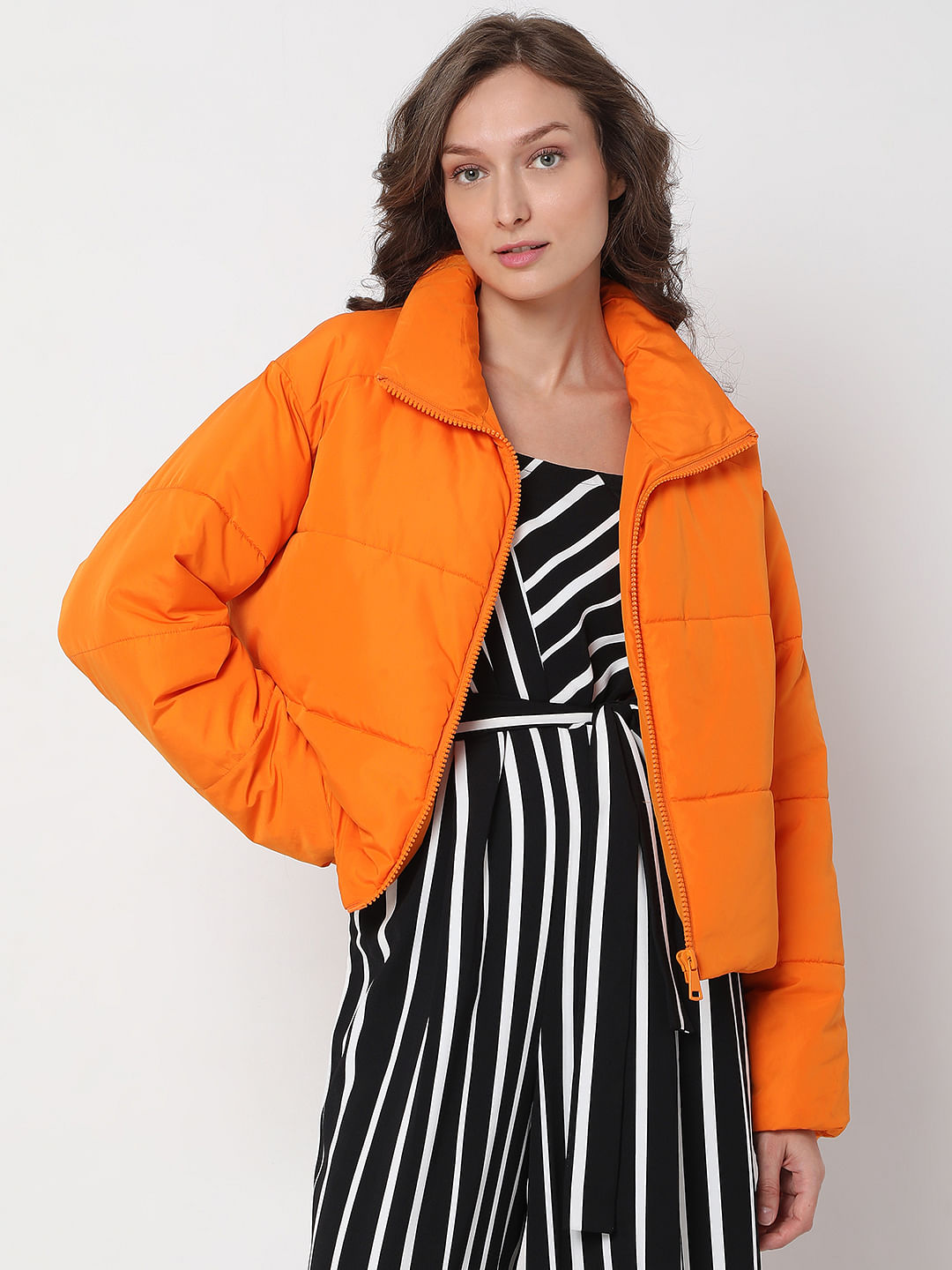 Orange puffy cheap coat