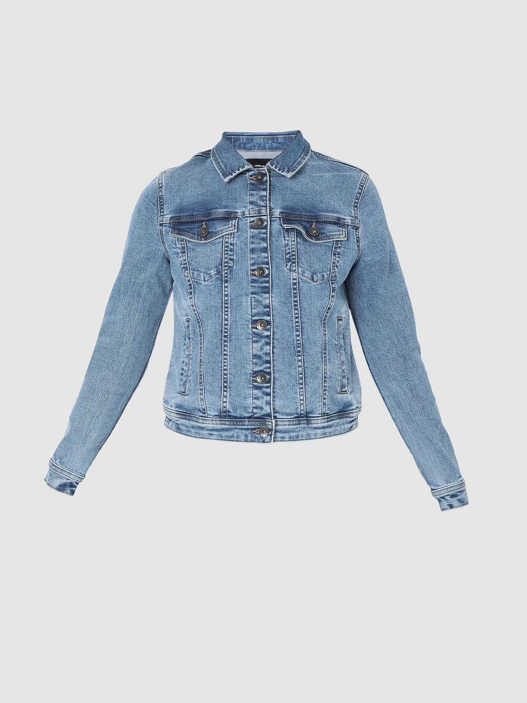 PMR Full Sleeve Solid Women Light Blue Denim Jacket - Frau Shoppy