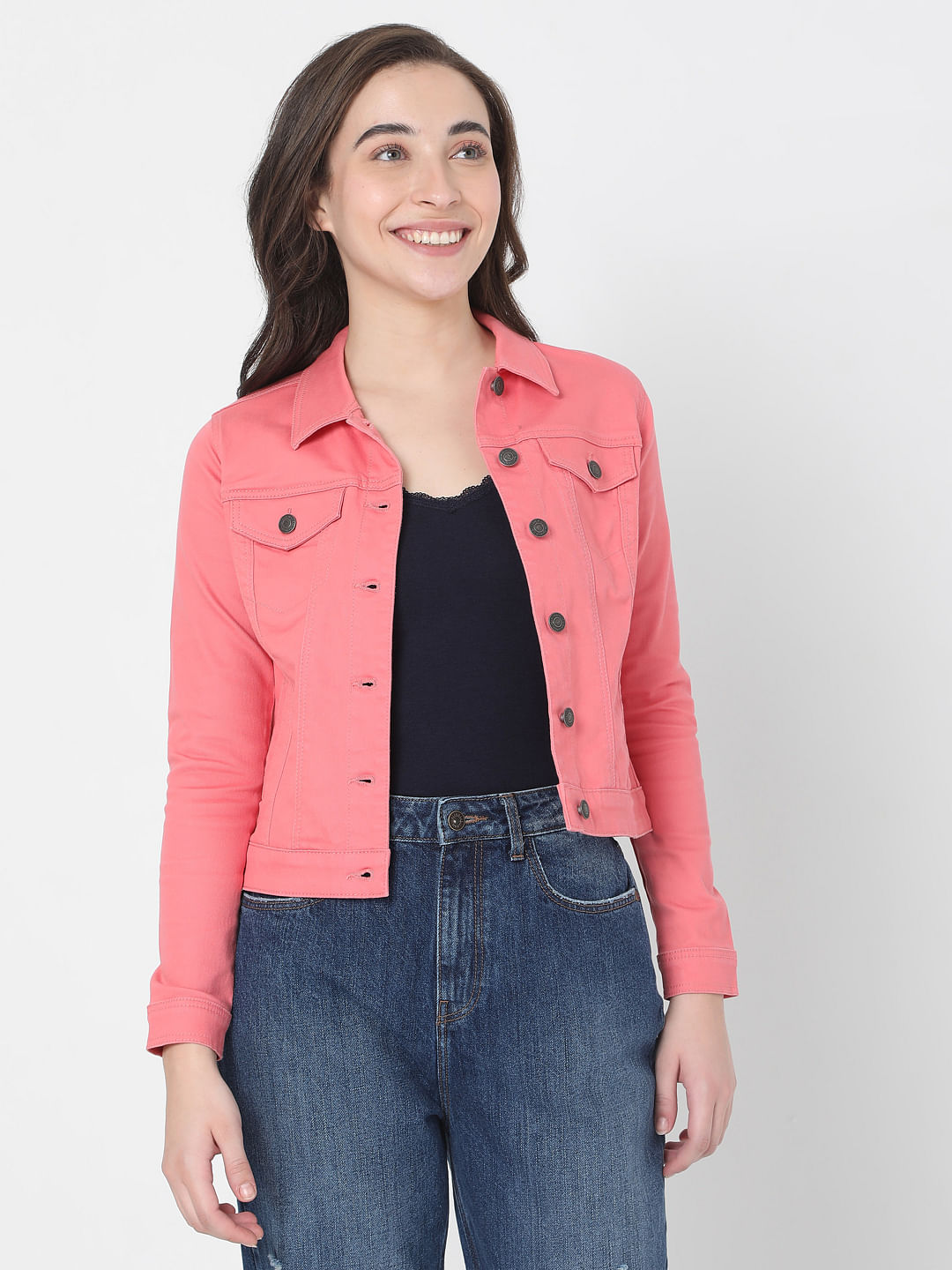 Buy DenimBird Full Sleeve Solid Women Jacket PINK M at Amazonin