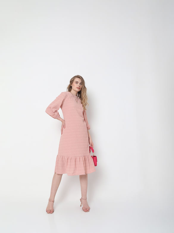 Pink Textured Midi Dress