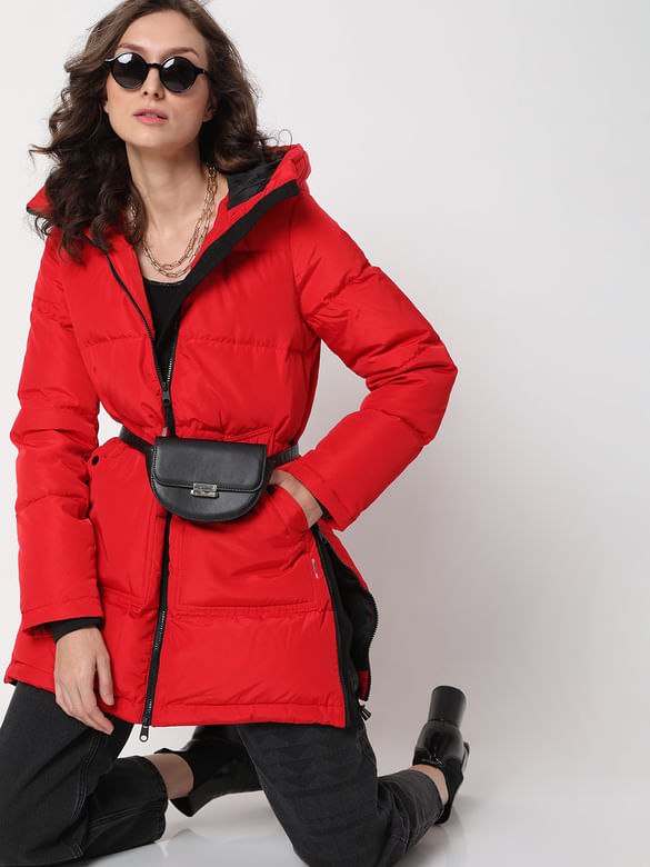 Red Quilted Down Puffer Jacket