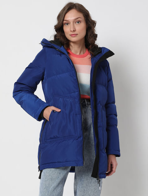 Blue Quilted Down Puffer Jacket