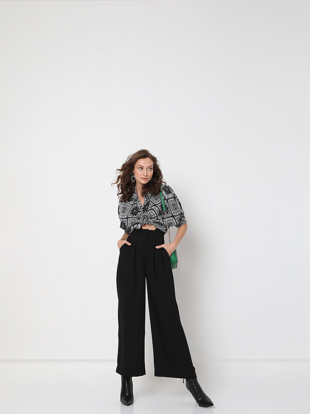 Elastic Waist Tie Front Super Palazzo Pants  Styched Fashion