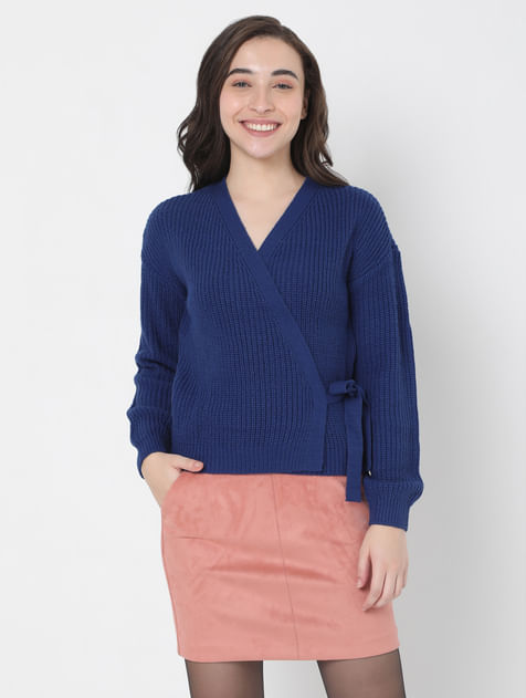 Blue Tie-Up Knit Top