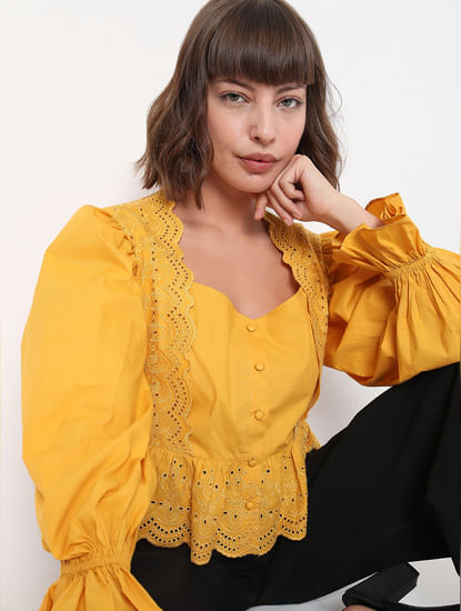 Yellow Embroidered Lace Top